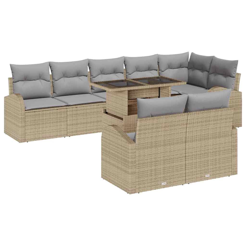 Gartensofa-set mit Kissen 9 pcs Beige und Hellgrau Poly-Rattan
