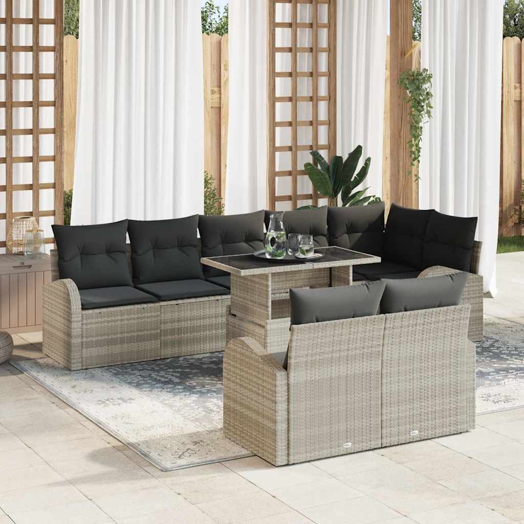 Gartensofa-set mit Speicher 9 pcs Hellgrau Poly-Rattan