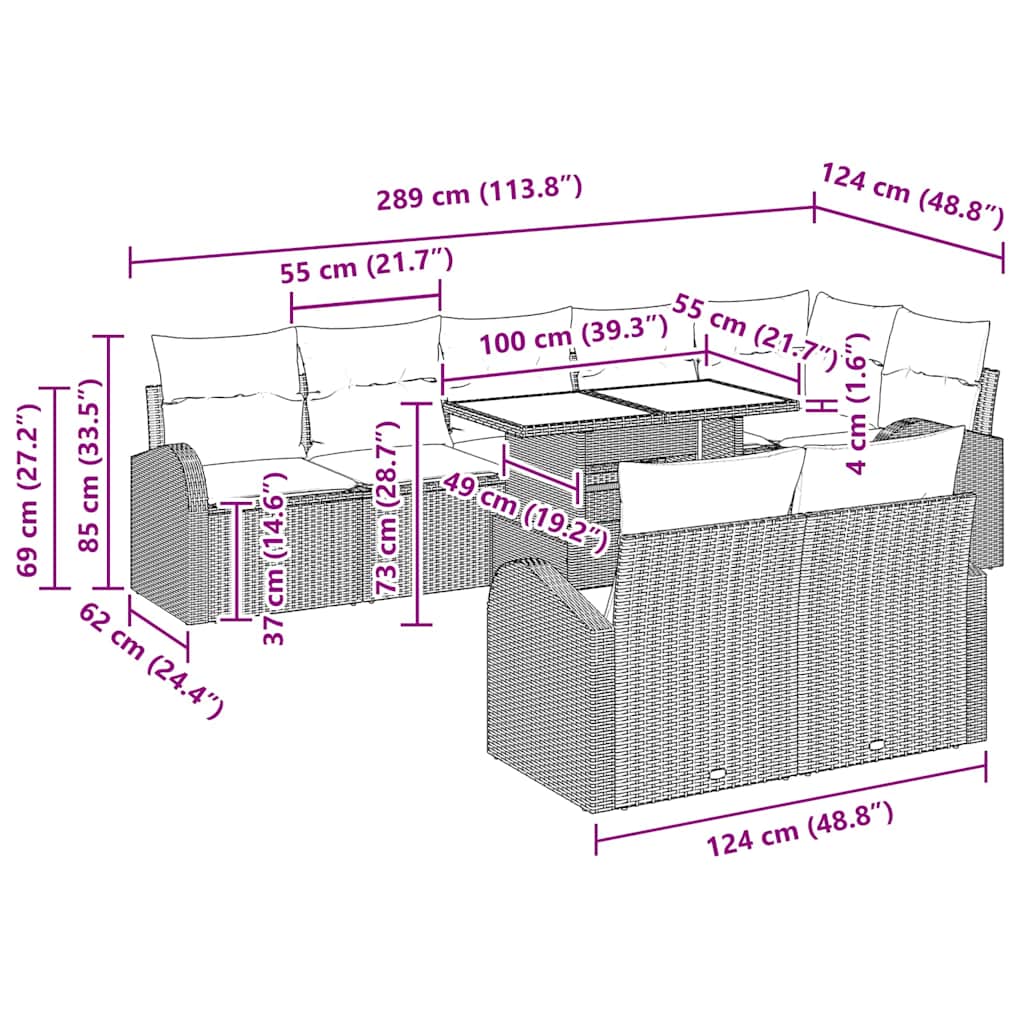 Gartensofa-set mit Speicher 9 pcs Schwarz Poly-Rattan