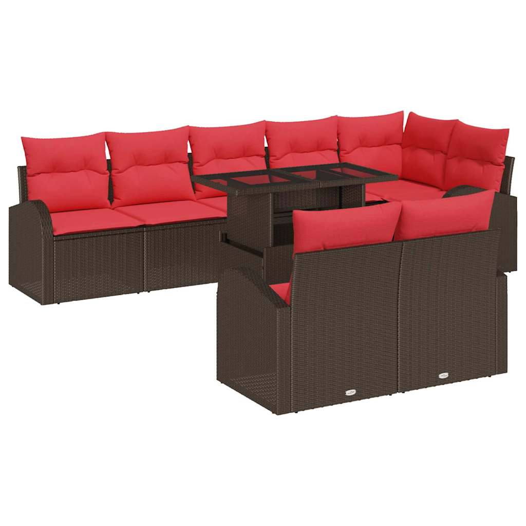 Gartensofa-set mit Speicher 9 pcs Braun und Rot Poly-Rattan