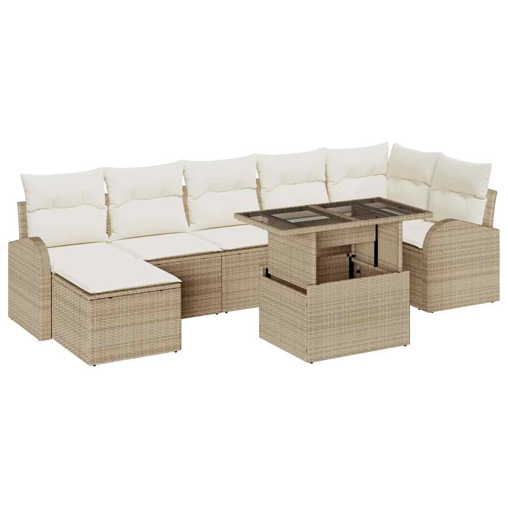 Gartensofa-set mit Speicher 8 pcs Beige und Creme Poly-Rattan
