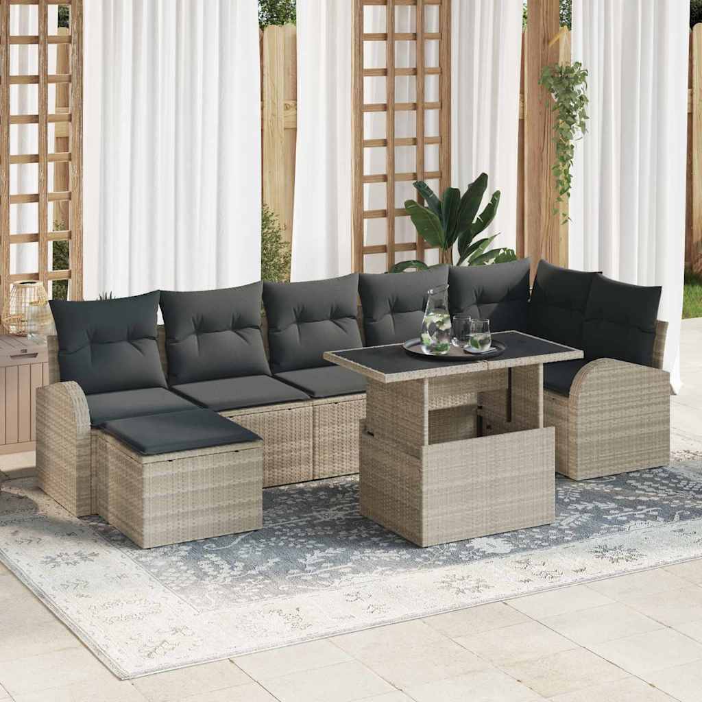 Gartensofa-set mit Speicher 8 pcs Hellgrau Poly-Rattan