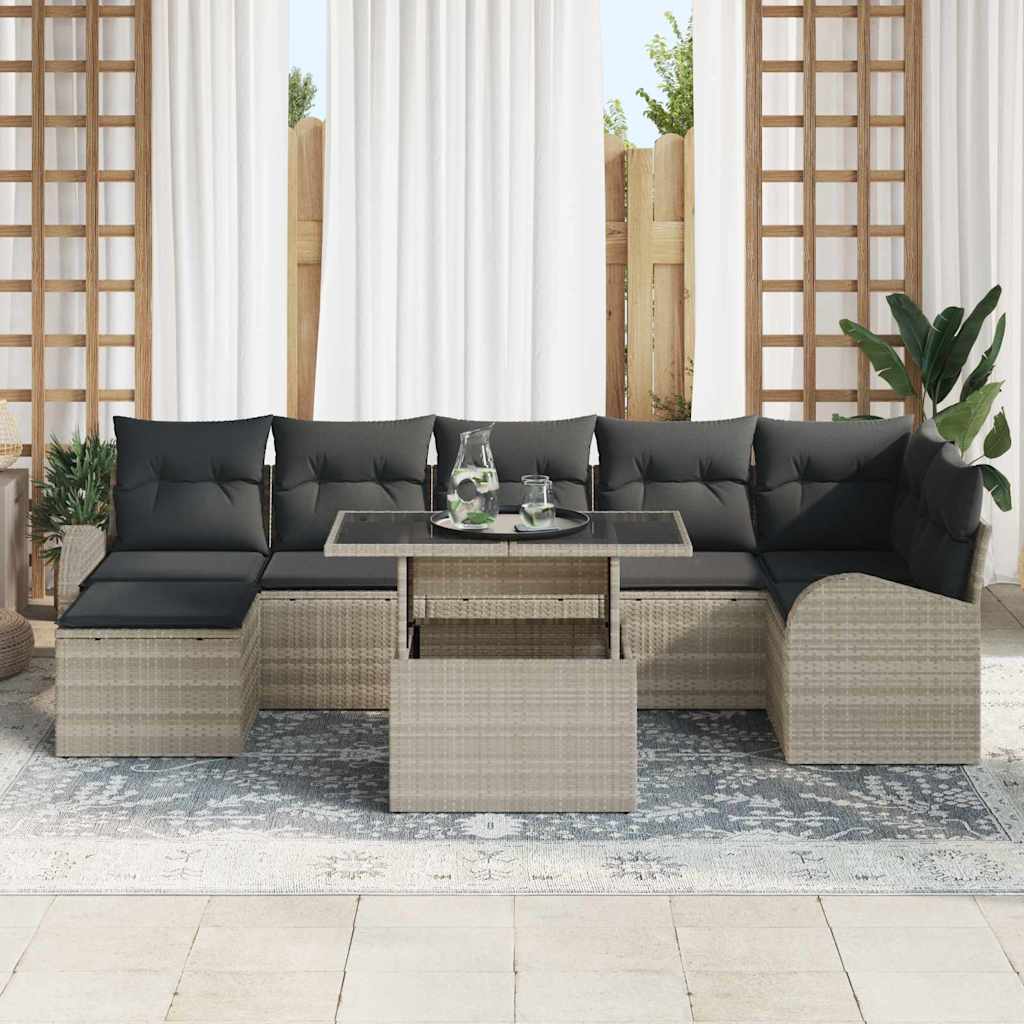 Gartensofa-set mit Speicher 8 pcs Hellgrau Poly-Rattan