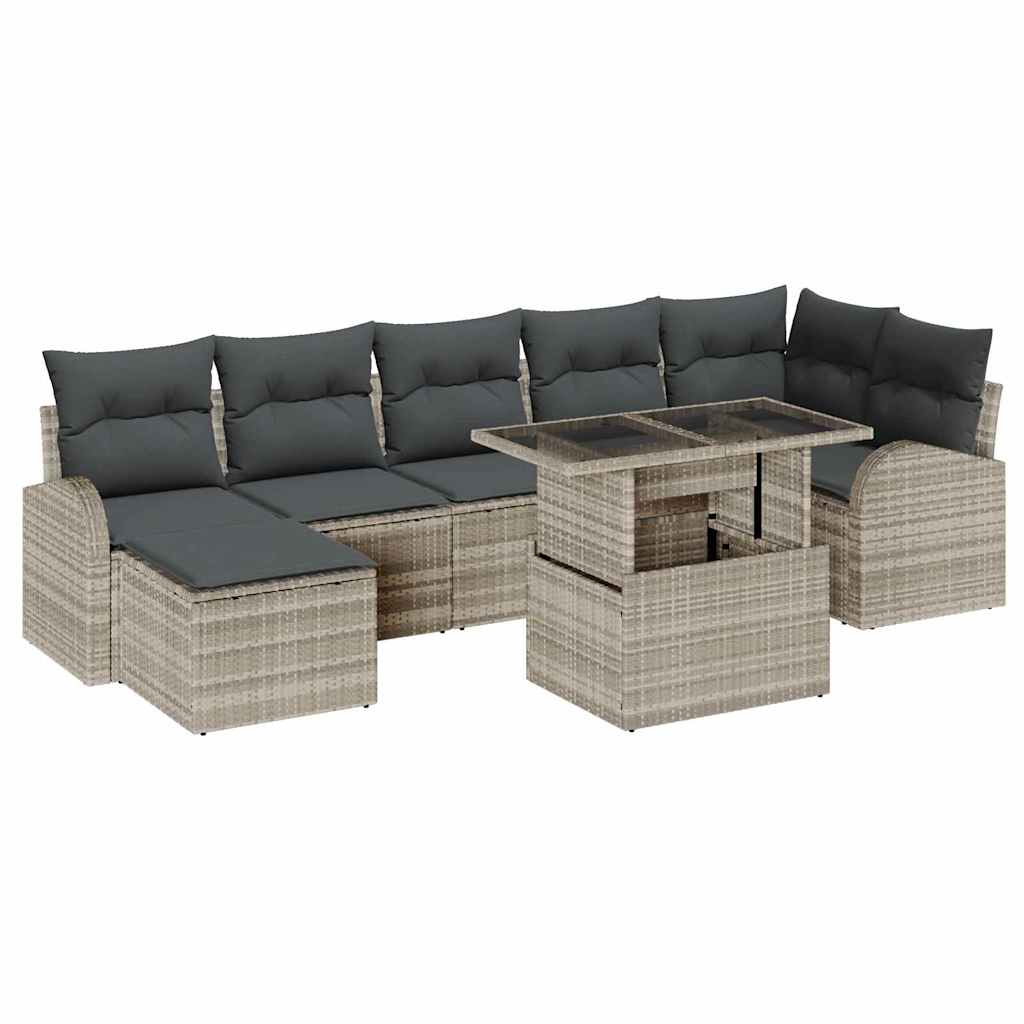 Gartensofa-set mit Speicher 8 pcs Hellgrau Poly-Rattan