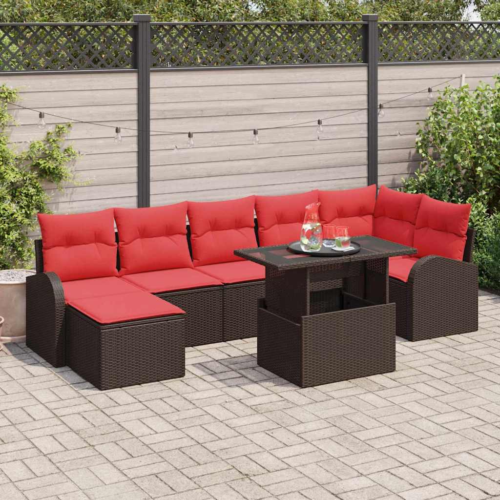 Garten-Sofa-Set mit Kissen 8 pcs Braun und Rot