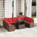 Gartensofa-set mit Speicher mit Kissen 10 pcs Braun Poly-Rattan