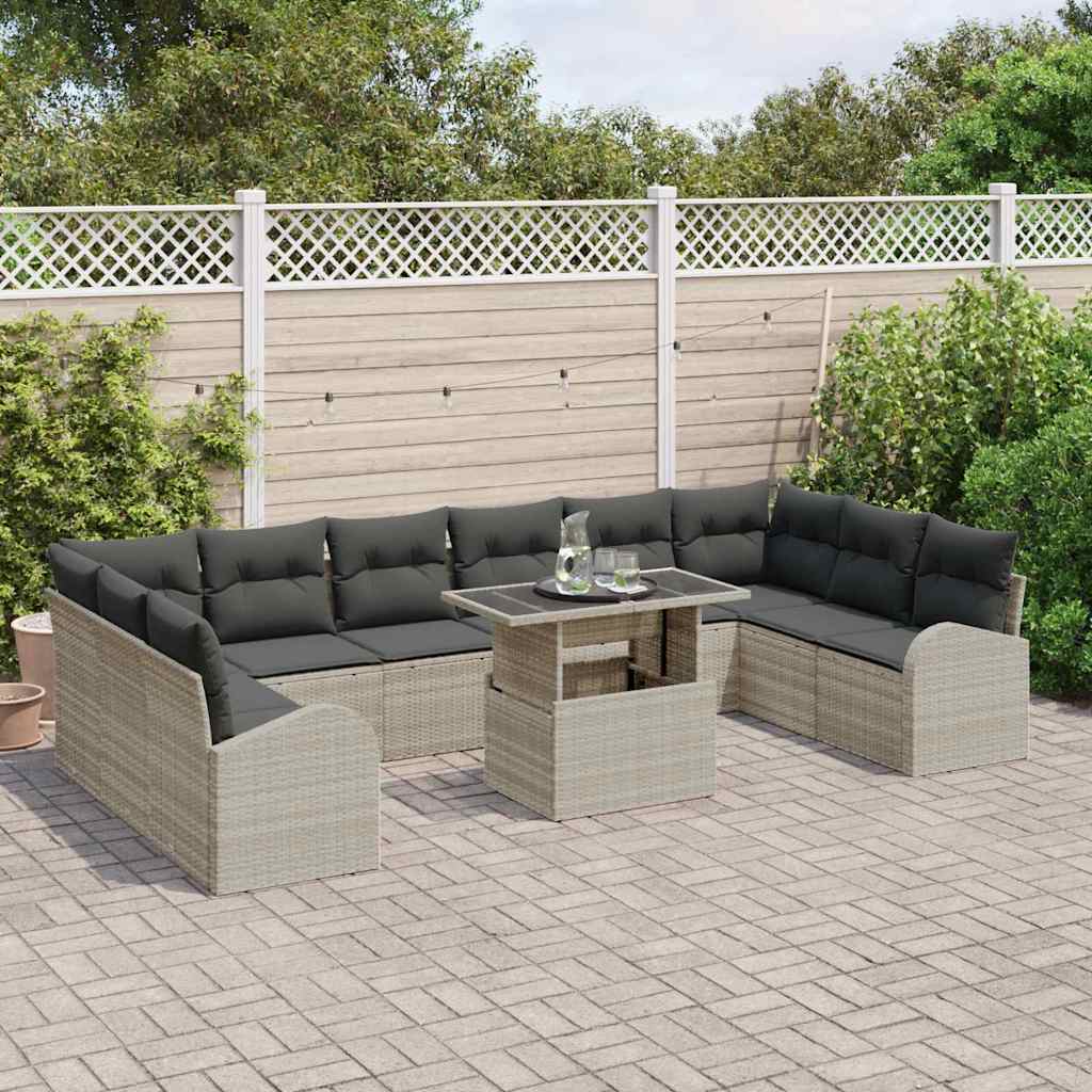 Garten-Sofa-Set mit Kissen 11 pcs Hellgrau Poly-Rattan
