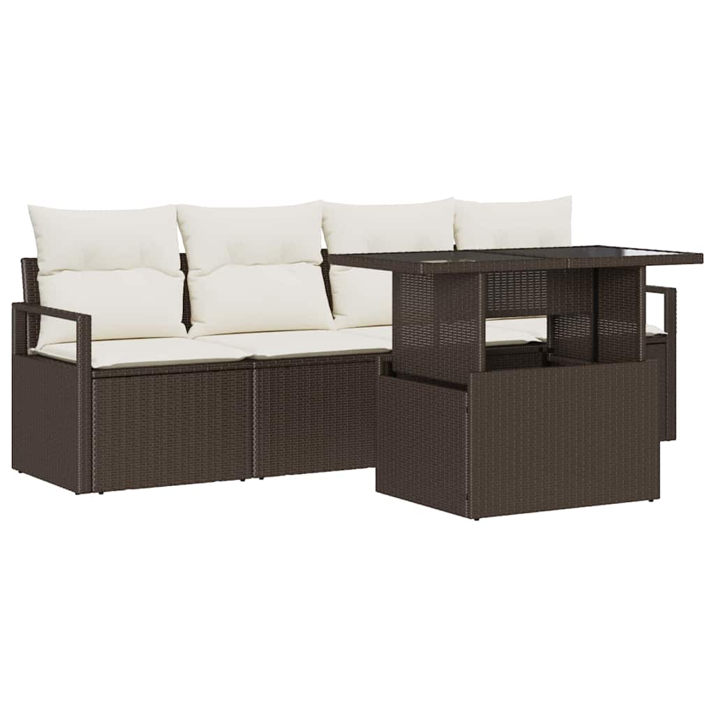 Gartensofa-set mit Speicher mit Kissen 5 pcs Braun Poly-Rattan