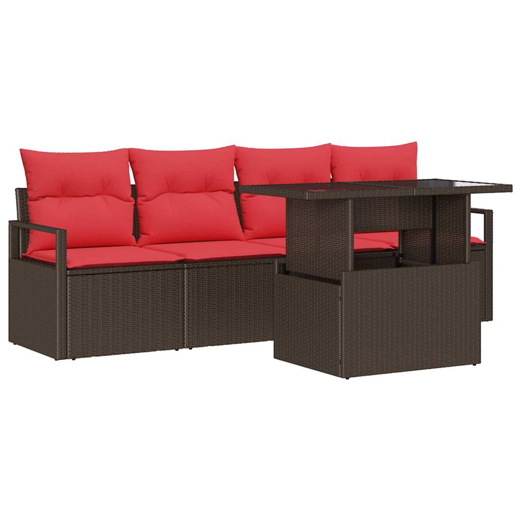 Gartensofa-set mit Speicher 5 pcs Braun und Rot Poly-Rattan