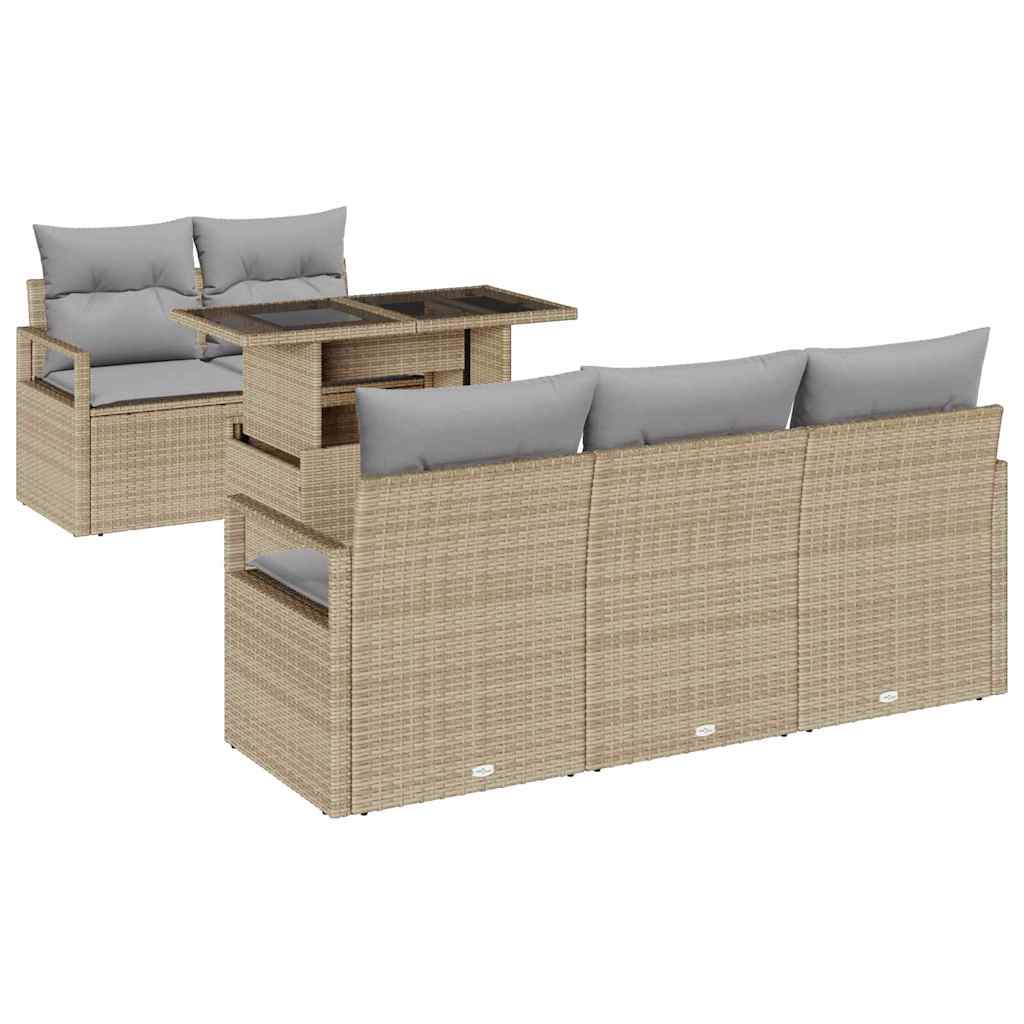 Gartensofa-set mit Kissen 6 pcs Beige und Hellgrau Poly-Rattan