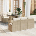 Gartensofa-set mit Speicher 6 pcs Beige und Creme Poly-Rattan