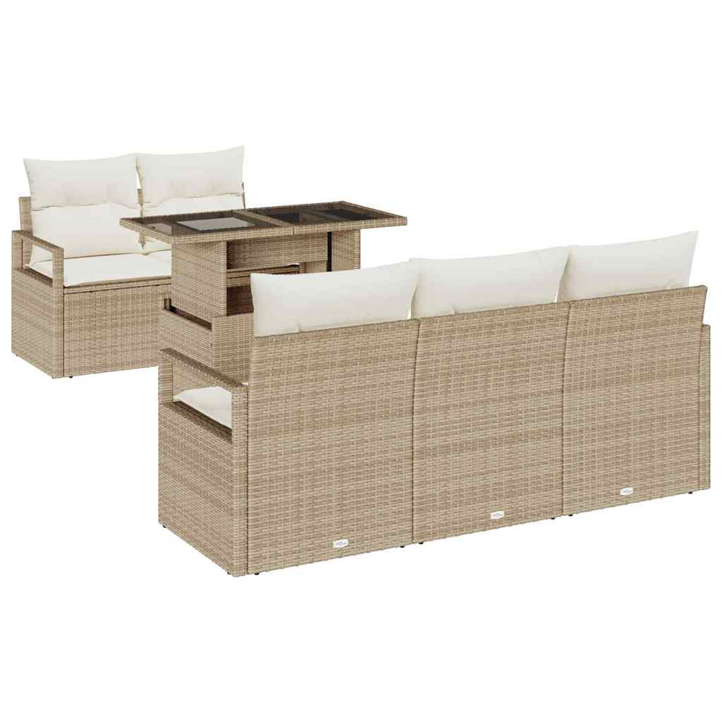 Gartensofa-set mit Speicher 6 pcs Beige und Creme Poly-Rattan