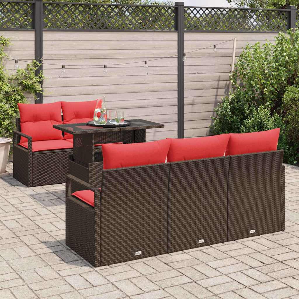 Gartensofa-set mit Speicher 6 pcs Braun und Rot Poly-Rattan