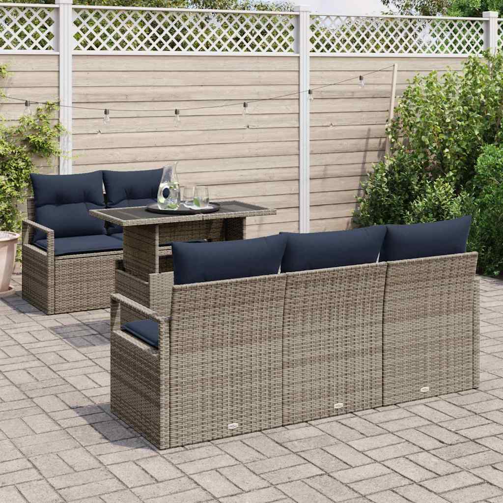 Gartensofa-set mit Speicher mit Kissen 6 pcs Grau Poly-Rattan