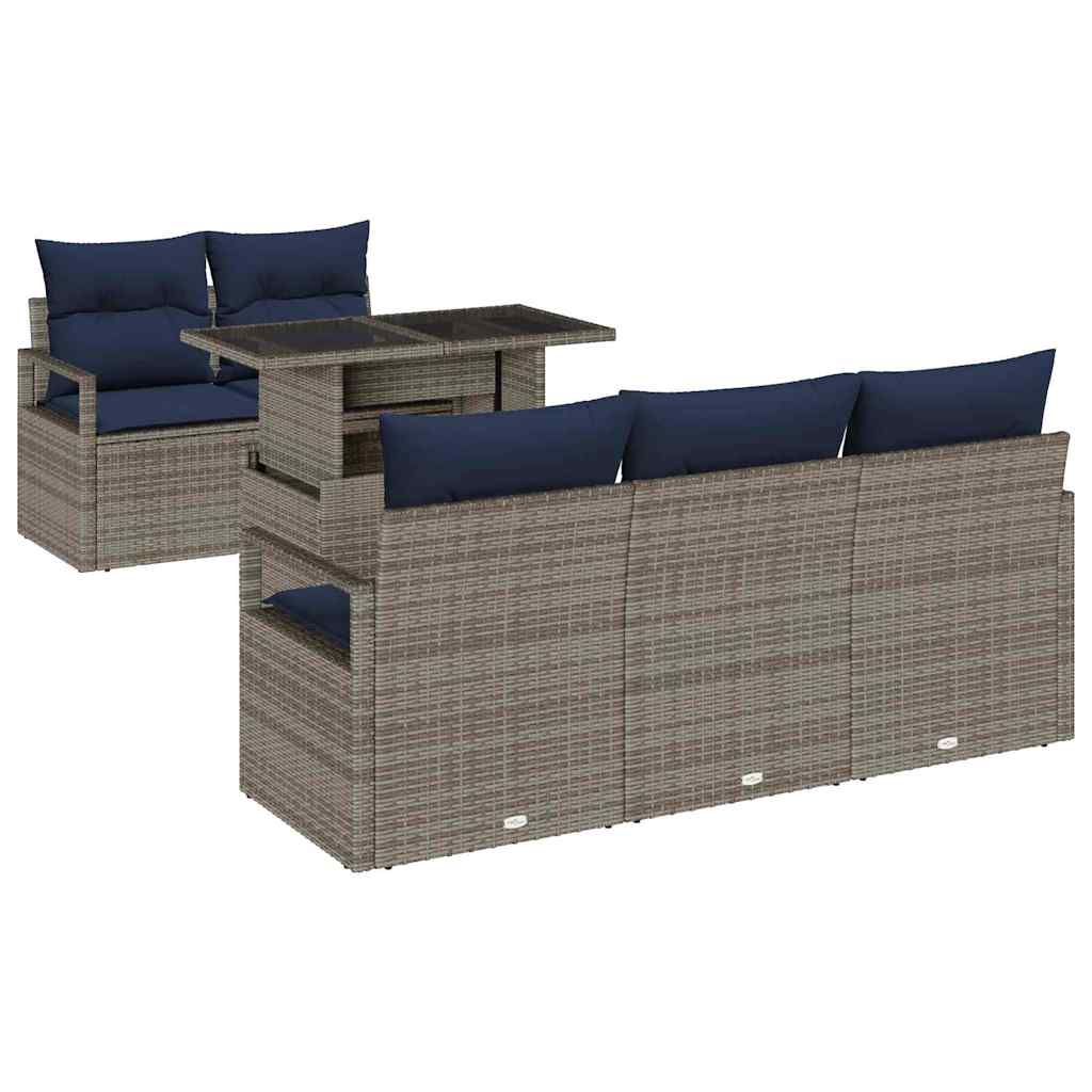Gartensofa-set mit Speicher mit Kissen 6 pcs Grau Poly-Rattan