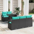 Gartensofa-set mit Speicher 6 pcs Schwarz und Blau Poly-Rattan