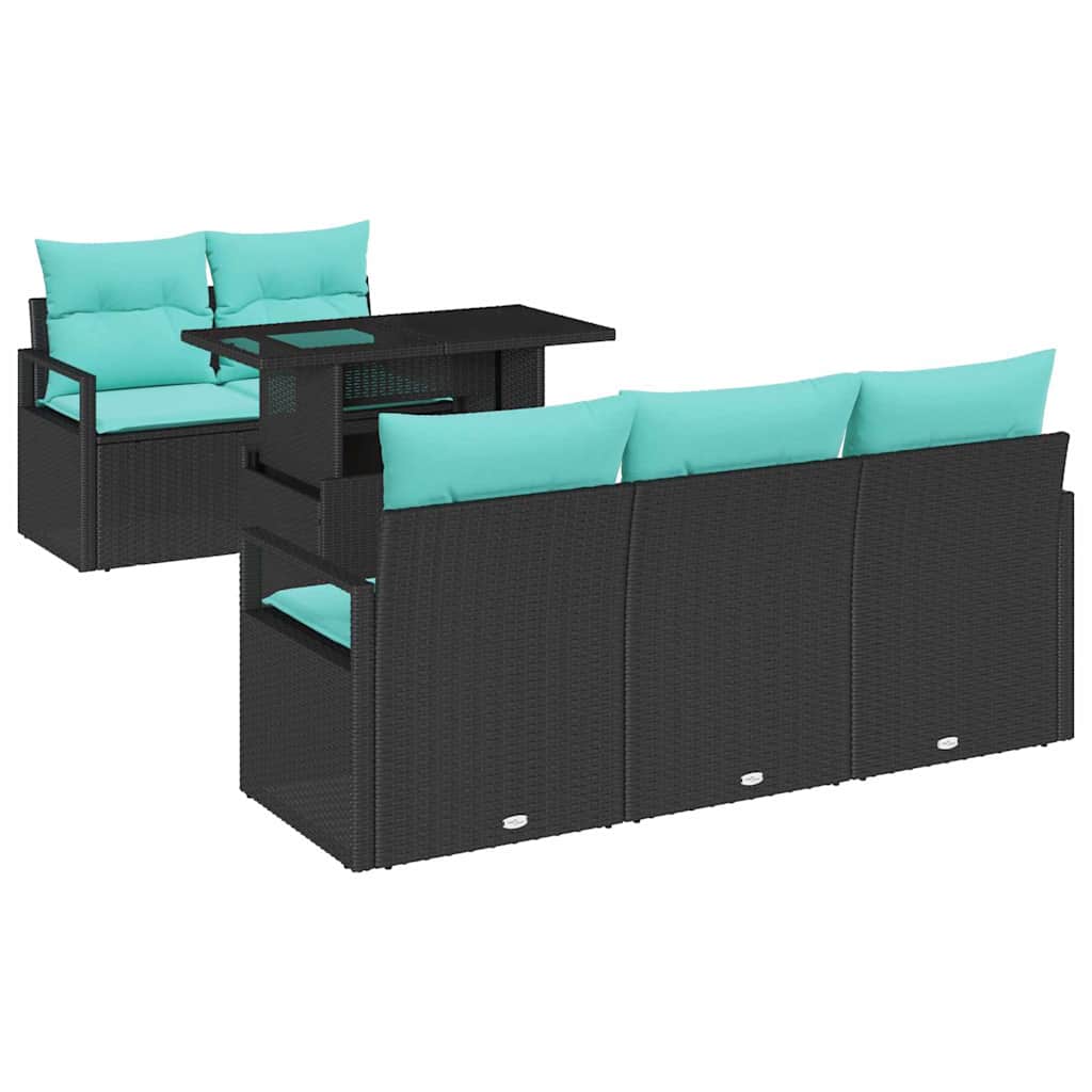 Gartensofa-set mit Speicher 6 pcs Schwarz und Blau Poly-Rattan