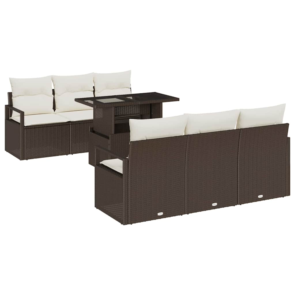 Gartensofa-set mit Speicher 7 pcs Braun und Creme Poly-Rattan