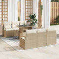 Gartensofa-set mit Speicher mit Kissen 7 pcs Beige Poly-Rattan