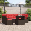 Garten-Sofa-Set mit Kissen 7 pcs Braun und Rot Poly-Rattan