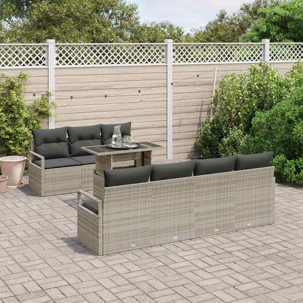 Gartensofa-set mit Speicher 8 pcs Hellgrau Poly-Rattan