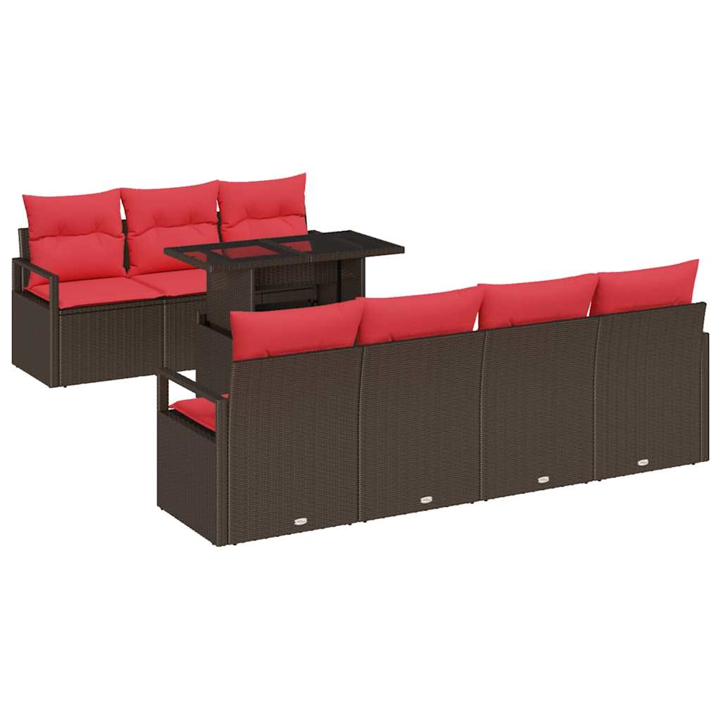 Gartensofa-set mit Speicher 8 pcs Braun und Rot Poly-Rattan