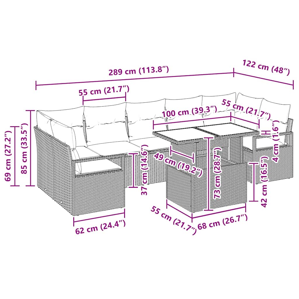 Garten-Sofa-Set mit Kissen 8 pcs Grau Poly-Rattan