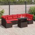 Garten-Sofa-Set mit Kissen 8 pcs Braun und Rot Poly-Rattan