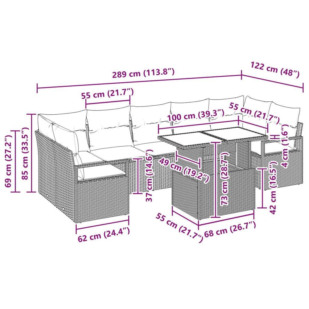 Garten-Sofa-Set 8 pcs Grau und Marineblau Poly-Rattan