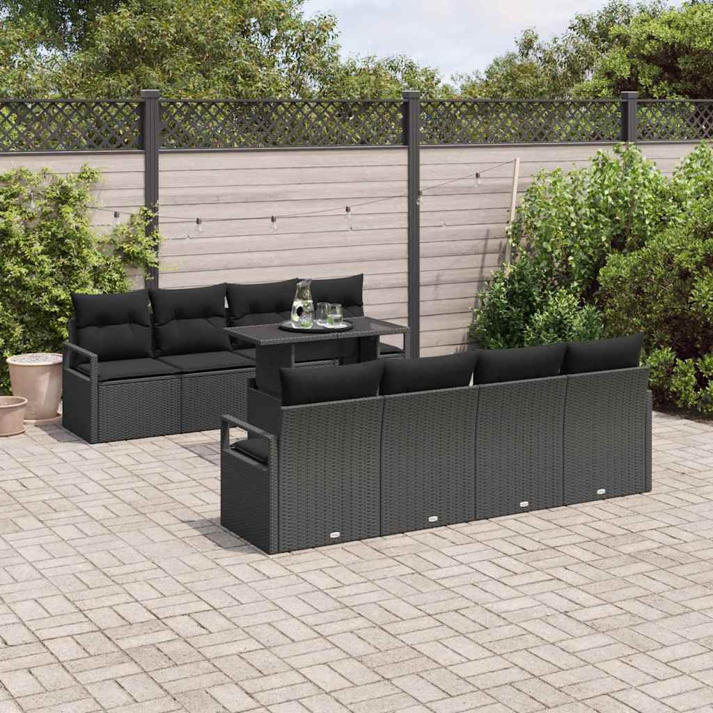 Gartensofa-set mit Speicher 9 pcs Schwarz Poly-Rattan