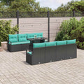 Garten-Sofa-Set mit Kissen 7 pcs Schwarz und Blau Poly-Rattan