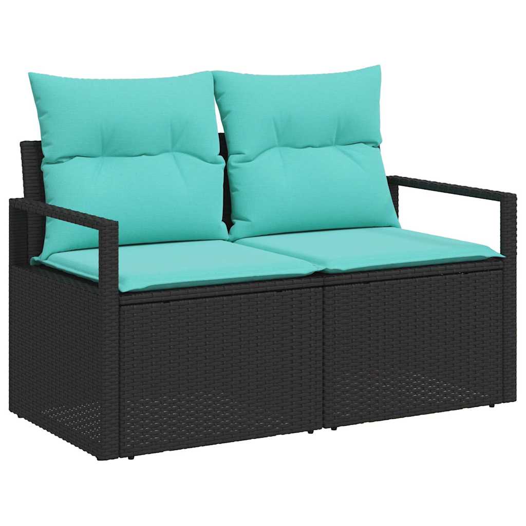 Garten-Sofa-Set mit Kissen 7 pcs Schwarz und Blau Poly-Rattan