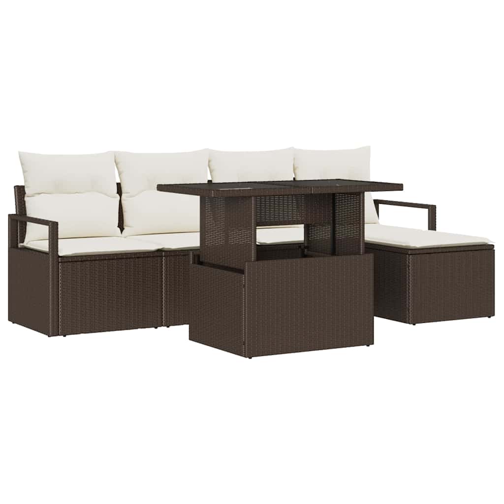 Garten-Sofa-Set mit Kissen 6 pcs Braun und Creme