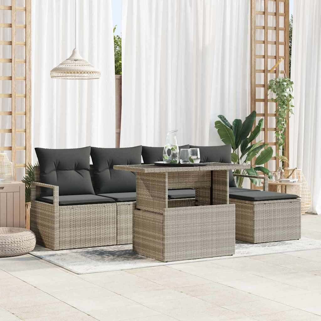 Garten-Sofa-Set mit Kissen 6 pcs Hellgrau