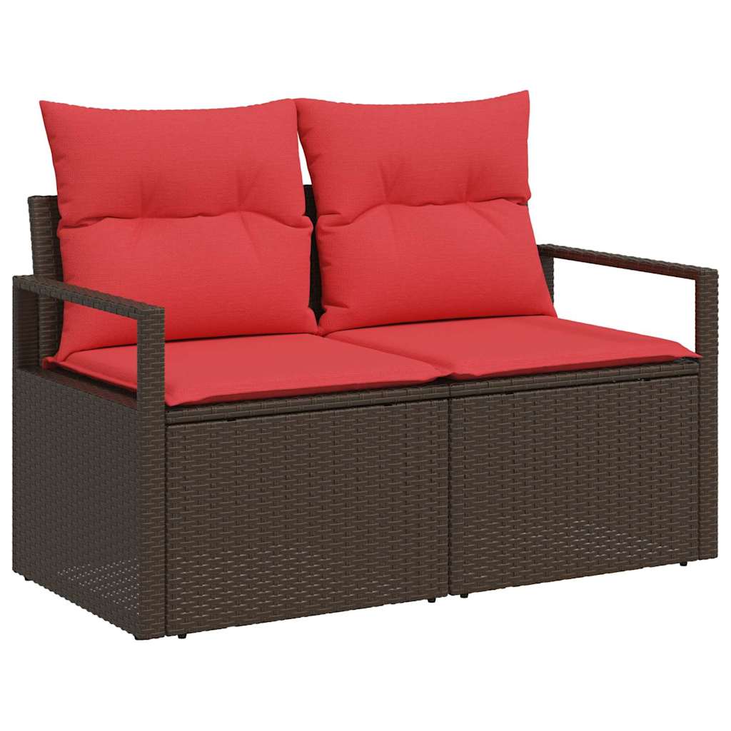 Gartensofa-set mit Speicher 6 pcs Braun und Rot Poly-Rattan