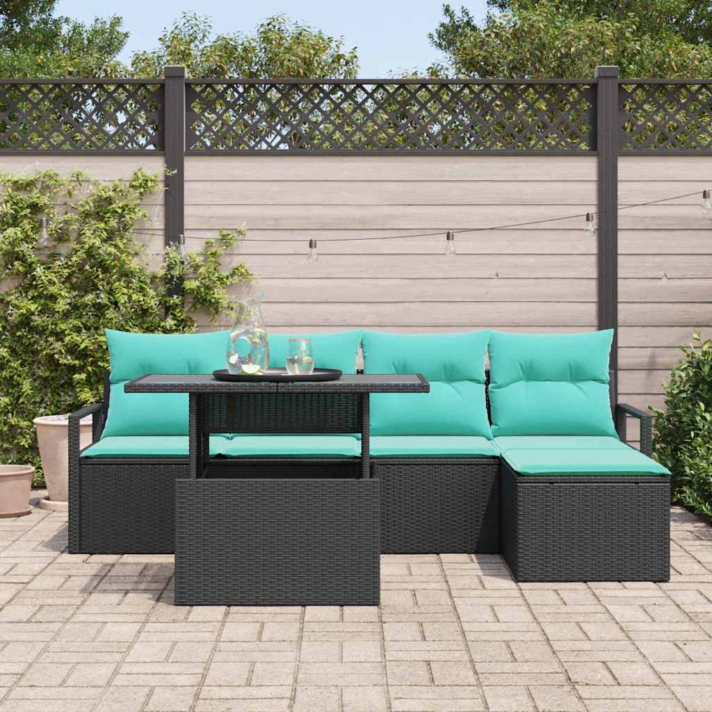 Garten-Sofa-Set mit Kissen 6 pcs Schwarz und blau