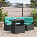 Garten-Sofa-Set mit Kissen 5 pcs Schwarz und Blau Poly-Rattan