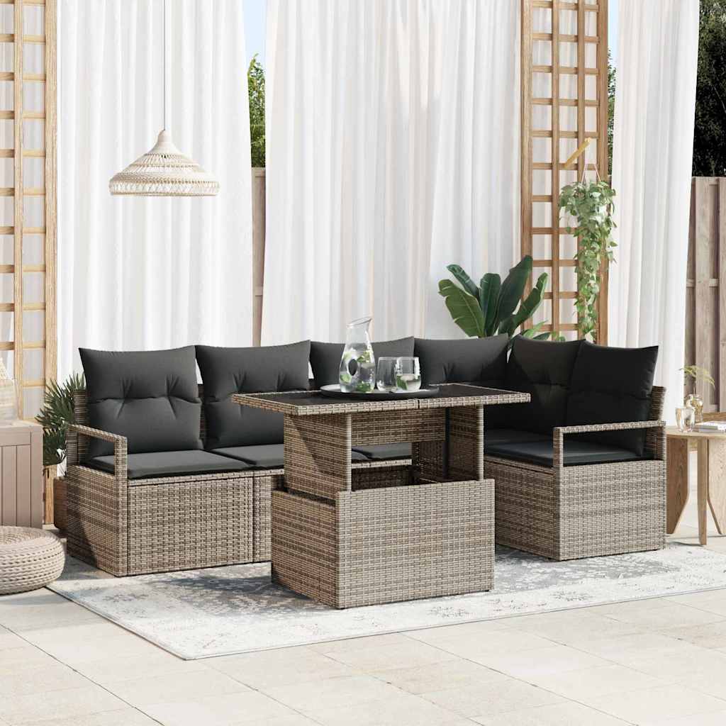 Garten-Sofa-Set mit Kissen 6 pcs Grau Poly-Rattan