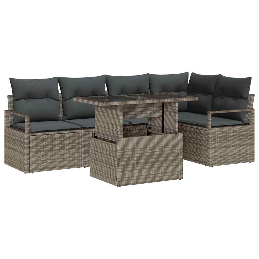 Garten-Sofa-Set mit Kissen 6 pcs Grau Poly-Rattan