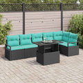 Gartensofa-set mit Speicher 7 pcs Schwarz und Blau Poly-Rattan