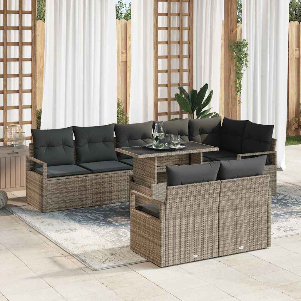Garten-Sofa-Set mit Kissen 9 pcs Grau Poly-Rattan