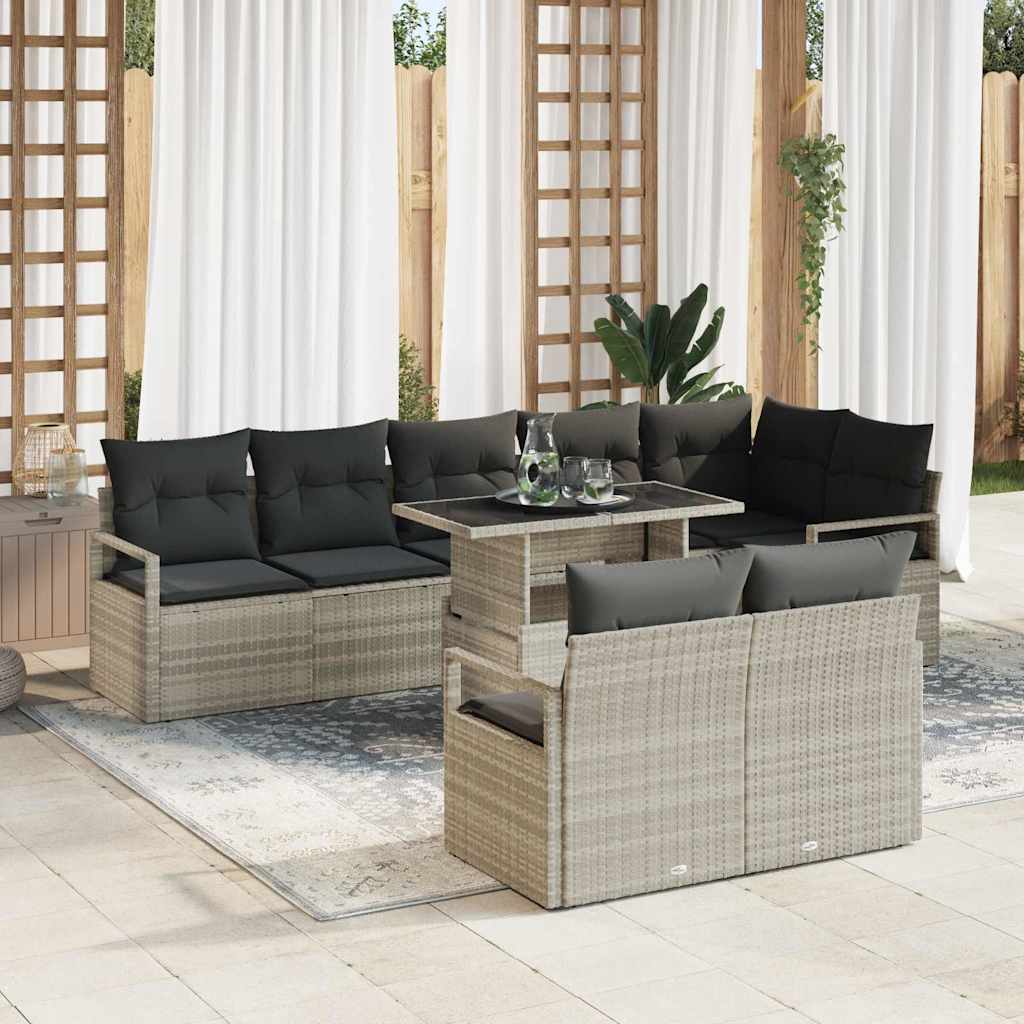 Garten-Sofa-Set mit Kissen 9 pcs Hellgrau Poly-Rattan