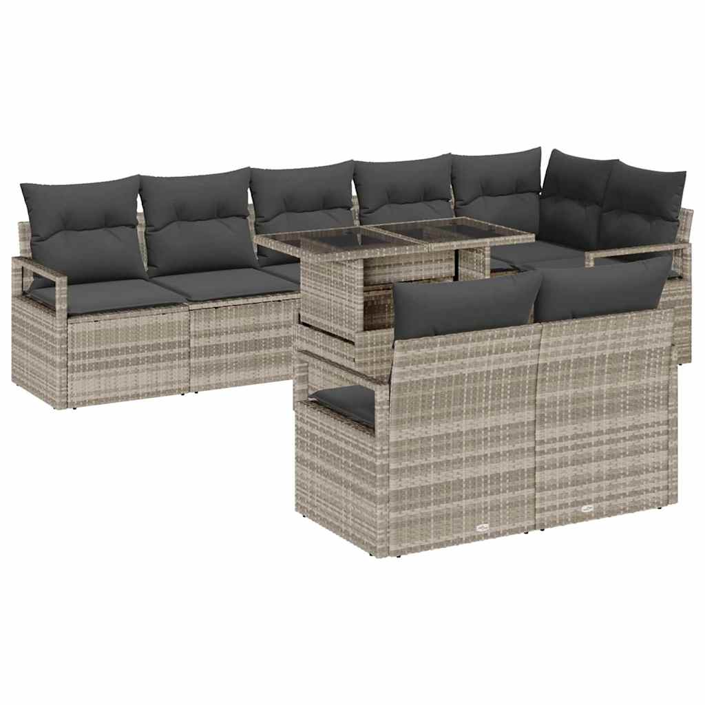 Garten-Sofa-Set mit Kissen 9 pcs Hellgrau Poly-Rattan