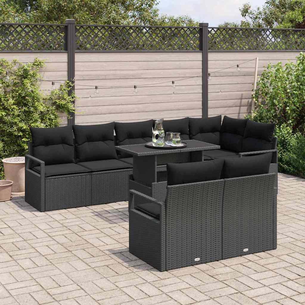 Gartensofa-set 9 pcs 8-Sitzanzahl Schwarz Poly-Rattan