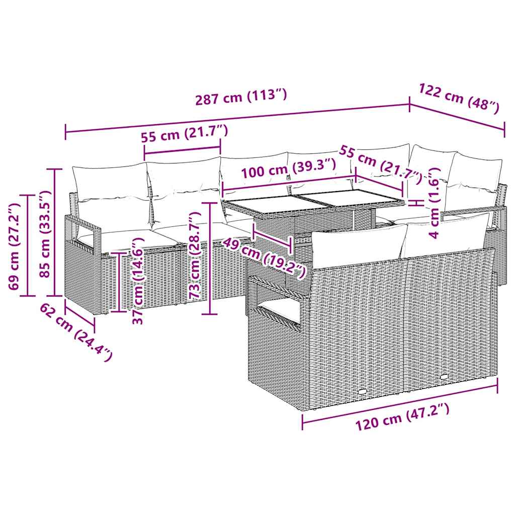 Gartensofa-set 9 pcs 8-Sitzanzahl Schwarz Poly-Rattan