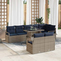 Garten-Sofa-Set 9 pcs Grau und Marineblau Poly-Rattan