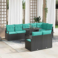 Gartensofa-set mit Speicher 9 pcs Schwarz und Blau Poly-Rattan