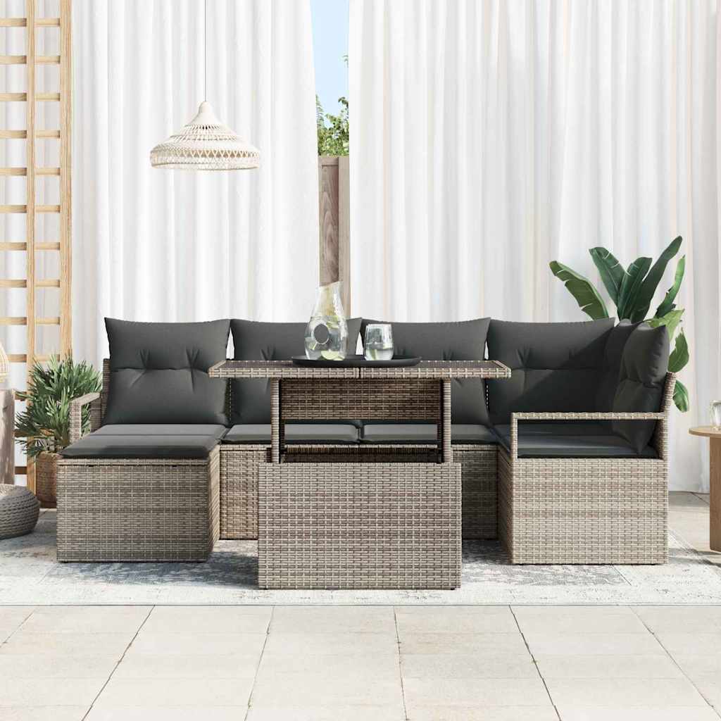 Garten-Sofa-Set mit Kissen 7 pcs Grau