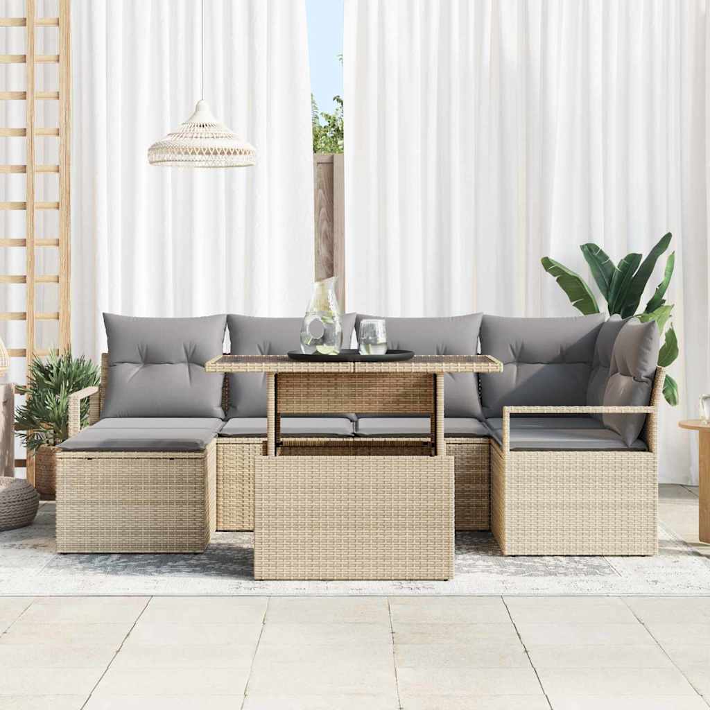 Garten-Sofa-Set mit Kissen 7 pcs Beige und Hellgrau