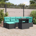 Gartensofa-set mit Speicher 7 pcs Schwarz und Blau Poly Rattan